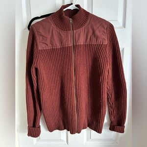 L.L. Bean Women’s Merino Wool Zip-Up Sweater in Rusty Red